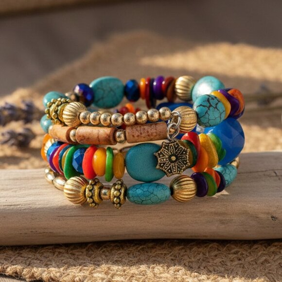 Handmade Wrap Around Beaded Colorful Fashion Bracelet Trendy Boho-Chic - Picture 5 of 13